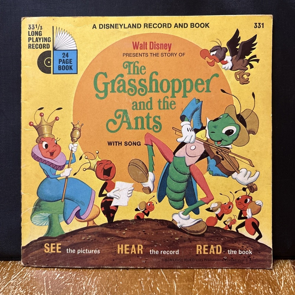 Walt Disney Read-Along Book & Record — The Grasshopper and the Ants (331) 1977